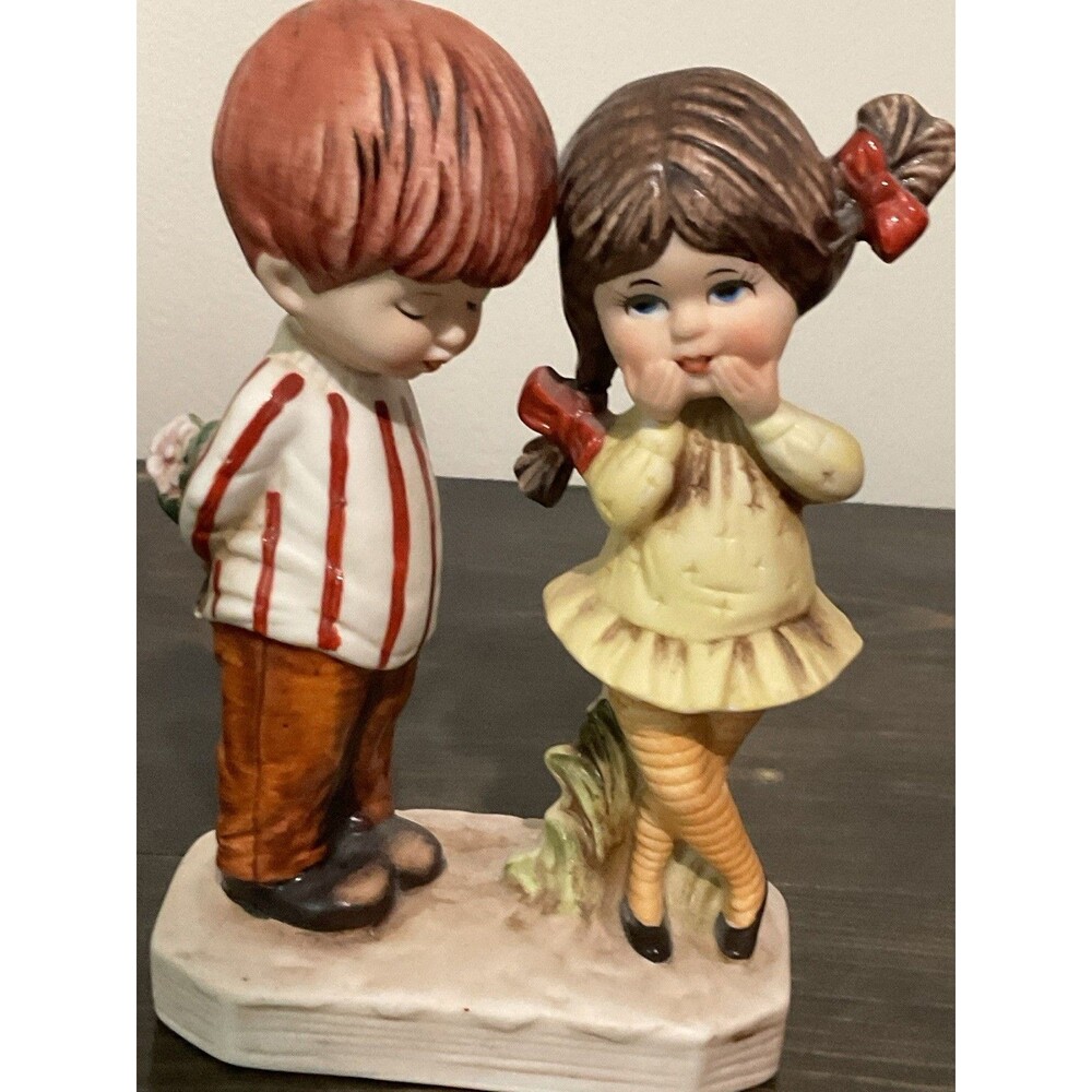 Gorham Moppets 1971 Fran Mar Boy Girl W/ Boy Hiding Flowers VTG Made in Japan